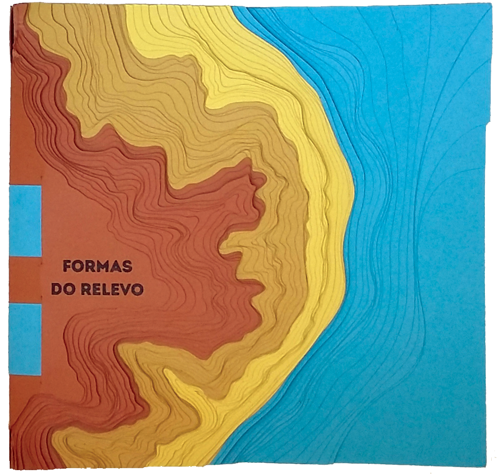 Capa do livro, com o recorte das páginas formando um mapa altimétrico.